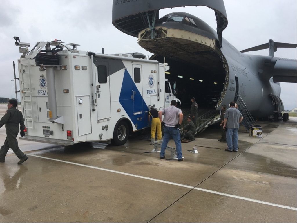 FEMA command center equipment being airlifted to Puerto Rico. Source: FEMA Twitter feed.