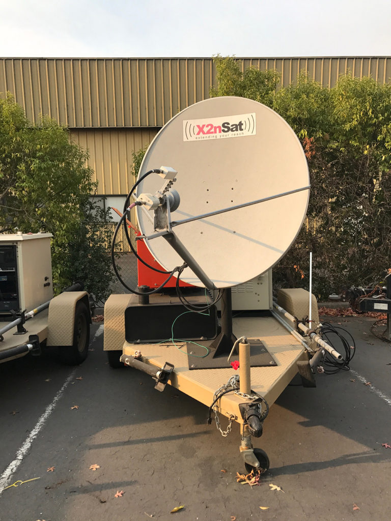  X2nSat emergency trailers are equipped with generators and can be quickly deployed as mobile command centers for emergency communications. This one was provided to the Mayacamas Volunteer Fire Department in Glenn Ellen, California, a town that lost many phone and power lines in the Northern California wildfires. 